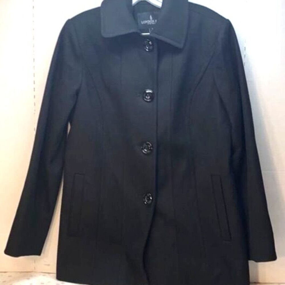 London Fog Womens Mid-Length Wool Blend Coat With Button Front & Pockets